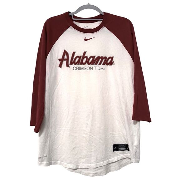 Nike Dri-Fit Alabama 3/4 Sleeve Baseball T Shirt Crimson Tide Red Size Medium - Picture 1 of 7